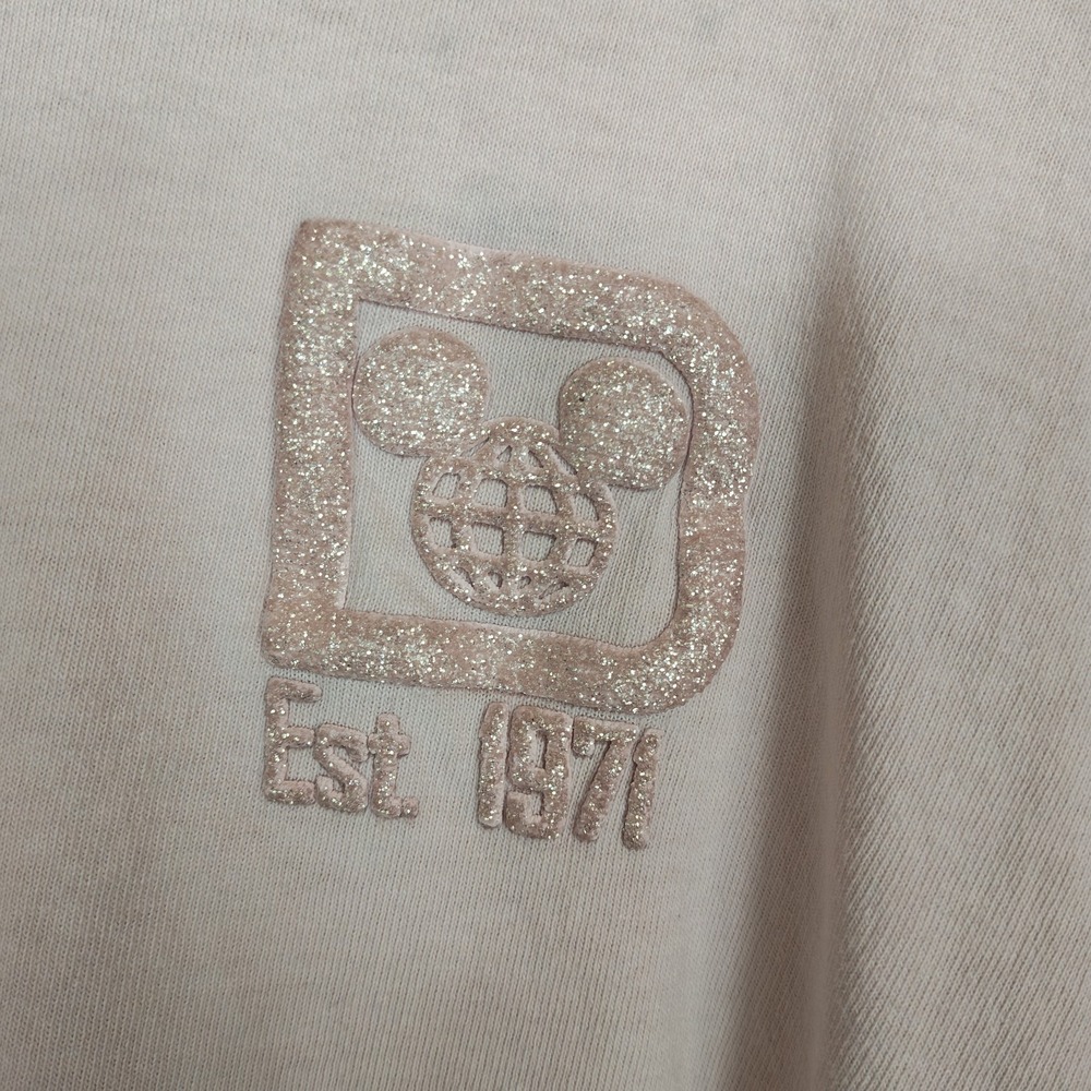 DISNEYWORLD Spirit Jersey Size XL Peach Gold Glitter Cotton Long Sleeve Oversize - Picture 2 of 5